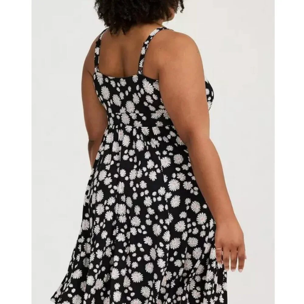 NWT Torrid 2 Black Daisy Mini Super Soft Tie Front Skater Dress 2X 18 20